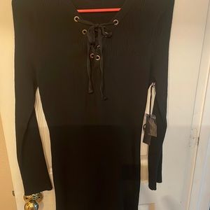 Black Lace Up Sweater Dress - NWT Large